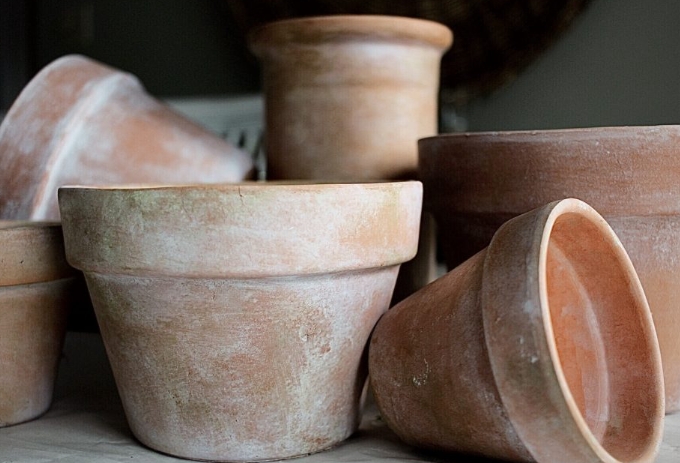 aged terracotta pots