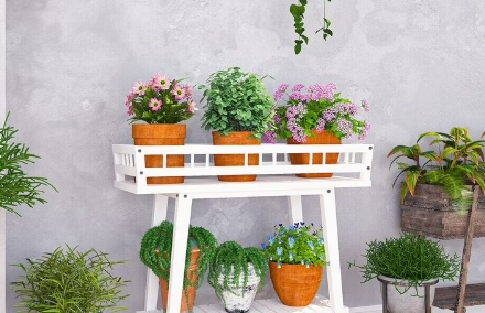 white plant stand indoor